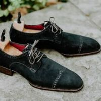 Handmade Men’s Suede Lace Up Stylish Shoes, Men’s Black Color Stylish Shoes - Thumbnail 1