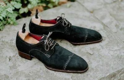 Handmade Men’s Suede Lace Up Stylish Shoes, Men’s Black Color Stylish Shoes