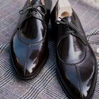 Handmade Men's Leather Two Tone wing tip Oxfords Black Lace Up formal shoes - Thumbnail 1