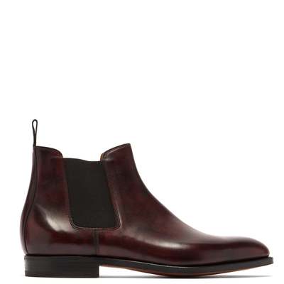 Handmade burgundy ankle chelsea leather boot for men's - Thumbnail 2