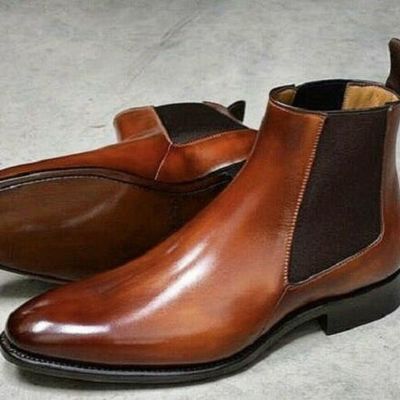 Men brown genuine leather boots chelsea dress boot men brown ankle leather boot - Thumbnail 4