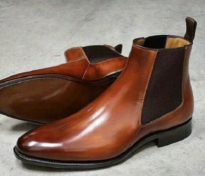 Men brown genuine leather Boots Chelsea Dress boot Men brown ankle leather boot
