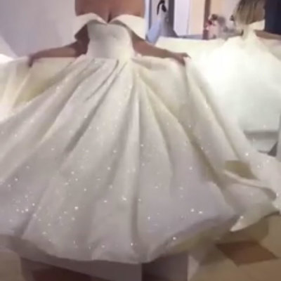 Sparkly off the shoulder white wedding dresses bridal gowns - Thumbnail 5