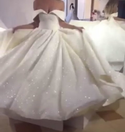 Sparkly Off the Shoulder White Wedding Dresses Bridal Gowns