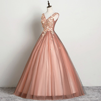 A line tulle applique long prom dress evening dress - Thumbnail 2