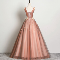 A line tulle applique long prom dress evening dress - Thumbnail 3