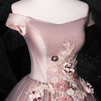 Pink tulle lace long prom gown formal dress - Thumbnail 1