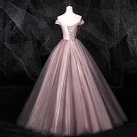 Pink tulle lace long prom gown formal dress - Thumbnail 3