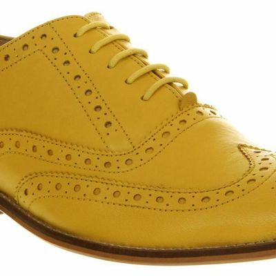 Yellow full brogue toe wing tip natural color sole genuine leather lace up shoes
