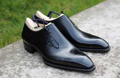 Handmade Men Oxford Leather Black Shoes Trendy Hand Panted Dress Fashion Shoes