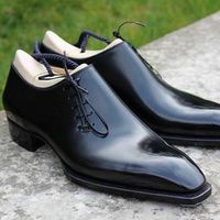 Handmade Men Oxford Leather Black Shoes Trendy Hand Panted Dress Fashion Shoes - Thumbnail 1