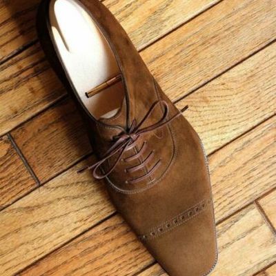 New handmade brown suede leather men lace up dress shoes