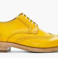Men's handmade yellow leather brogue oxford wingtips oxford dress formal shoes - Thumbnail 1
