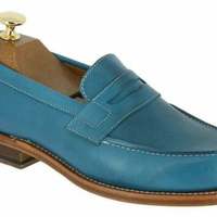 Men's Blue color casual moccasin shoes handmade men's multi color dress formal - Thumbnail 4
