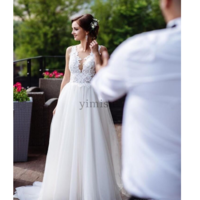 Country Wedding Dresses V Neck Backless Sweep Train Appliques Beads Garden Beach Boho Bridal Gowns vestidos de novia Plus Size - Thumbnail 2