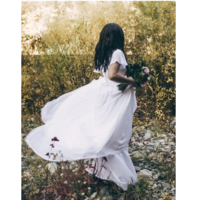 Simple A-line Chiffon Modest Wedding Dresses With Flutter Sleeves Scoop Neck Detachable Crystals Belt Boho Modest Bridal Gowns - Thumbnail 1