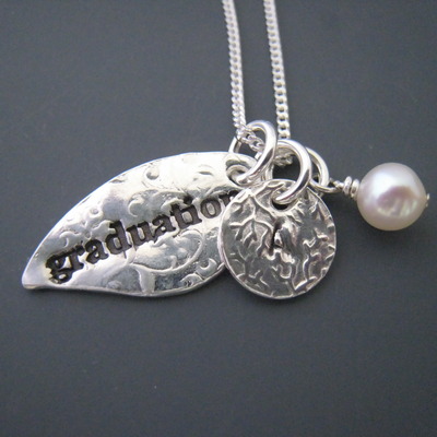 Graduation & initial necklace, pearl of wisdom