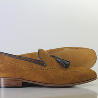 Handmade Brown Tussles Suede Loafers Shoes For Men's - Thumbnail 2