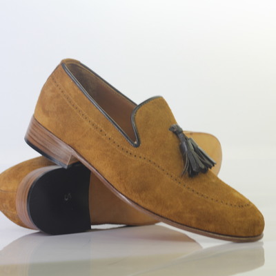 Handmade brown tussles suede loafers shoes for men's - Thumbnail 3