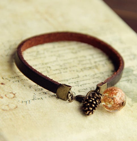 Pinecone and Orb Leather Bracelet