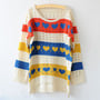 Long Sleeve Scoop Neck Hearts Sweater (Blue, Pink, Orange, White) - Thumbnail 1