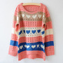 Long Sleeve Scoop Neck Hearts Sweater (Blue, Pink, Orange, White) - Thumbnail 2