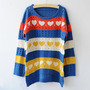 Long Sleeve Scoop Neck Hearts Sweater (Blue, Pink, Orange, White) - Thumbnail 3