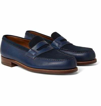 Men's full grain blue leather with suede casual US moccasin handmade men's shoes