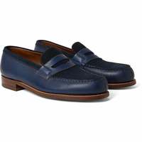 Men's full grain blue leather with suede casual US moccasin handmade men's shoes - Thumbnail 1