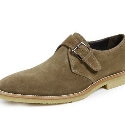 Men's brown suede monk shoes with crepe sole men's single buckle crepe shoes men