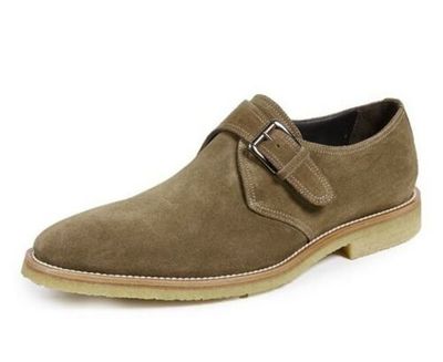 Men's brown suede monk shoes with crepe sole men's single buckle crepe shoes men