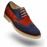 Men's red & blue suede wingtip shoes Crepe sole light weight suede formal shoes - Thumbnail 1