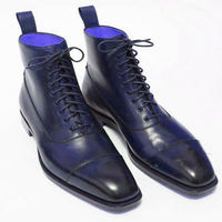 Reliable Blue Zodiac Cap Toe High Ankle Genuine Leather Men's Formal Boots - Thumbnail 1