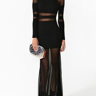 Long sleeve sheer full length block dress