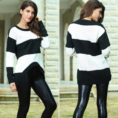 Long sleeve stripe scoop neck acrylic sweater