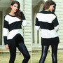 Long Sleeve Stripe Scoop Neck Acrylic Sweater - Thumbnail 2