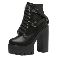 Black Chunky Heel Lace up Boots - Thumbnail 1