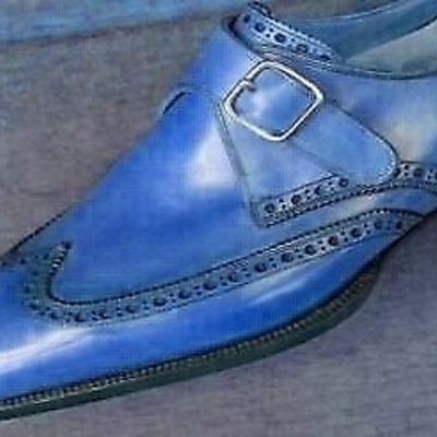 Duke portage blue wingtip single monk strap leather wedding shoes for men
