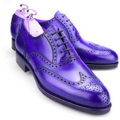 Luxury purple heart full brogue wingtip oxford real leather party shoes for men
