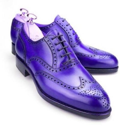 Luxury Purple Heart Full Brogue Wingtip Oxford Real Leather Party Shoes For Men