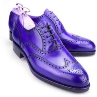 Luxury Purple Heart Full Brogue Wingtip Oxford Real Leather Party Shoes For Men - Thumbnail 4
