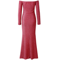 Off Shoulder Long Sleeve V Neck Dress - Thumbnail 3