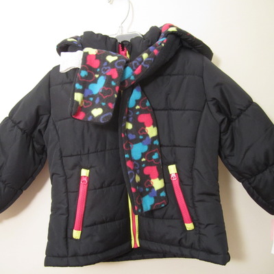 Girls black jacket with hood and matching scarf