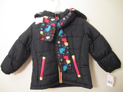 Girls black jacket with hood and matching scarf