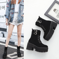 Side Zip up Suede Black High Heels Boots - Thumbnail 4