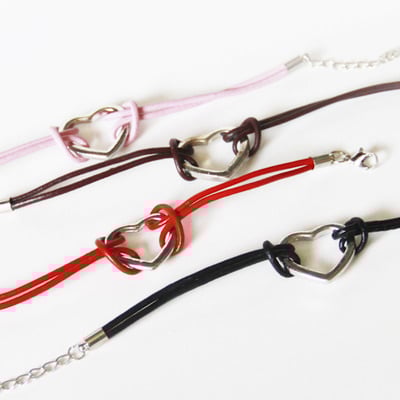 Pretty pink leather heart bracelet