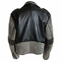New Men's Full Black Punk Brando Silver Studded Unique Leather Biker Jacket - Thumbnail 1