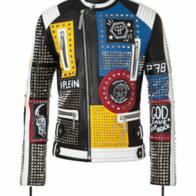  men's handmade jackets fashion silver stud earrings multicolor motorcycle cowhide