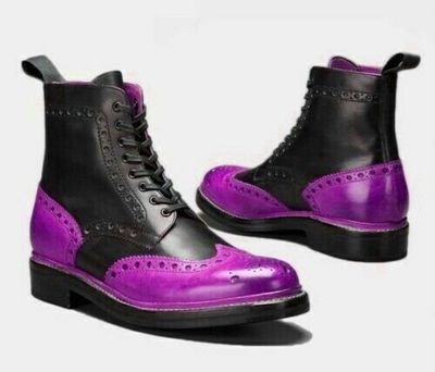 Comfort Kicks Purple Heart Wingtip Black High Ankle Pure Leather Formal Boots