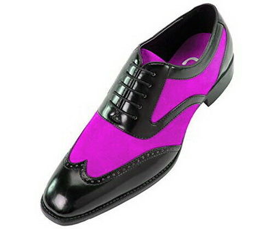 Splendid Pair Shocking Pink & Black Wingtip Oxford Genuine Leather Party Shoes